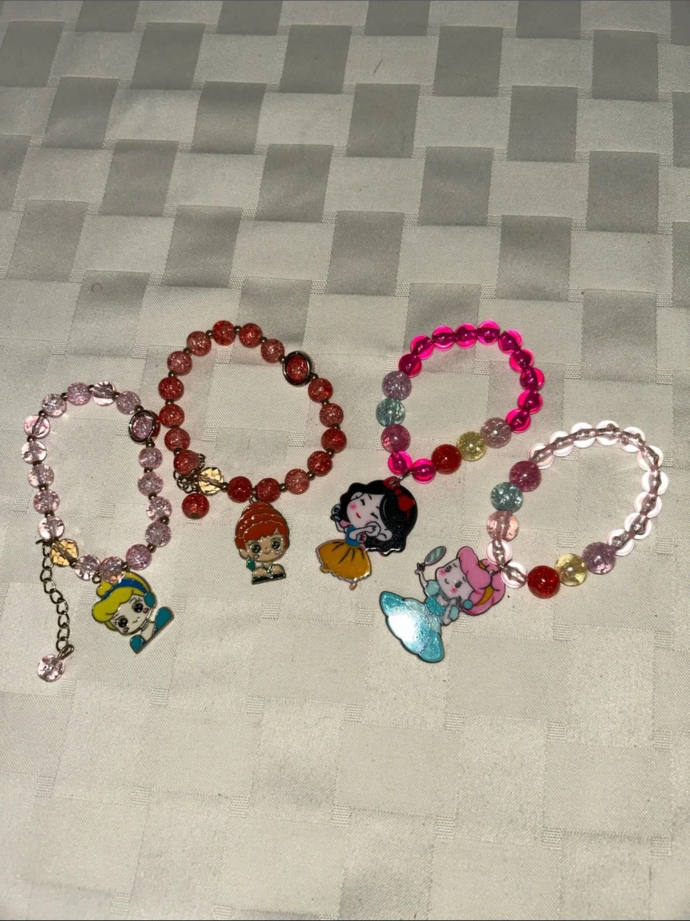 Multicolor Beaded Bracelets with Cinderella and Snow White